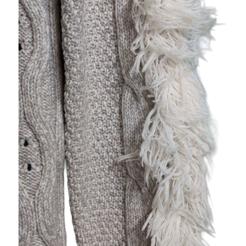 AMUR Ulla Sweater Oatmeal Fringe Cable Knit Crew Neck Long Sleeve Merino Wool M - Picture 3 of 8